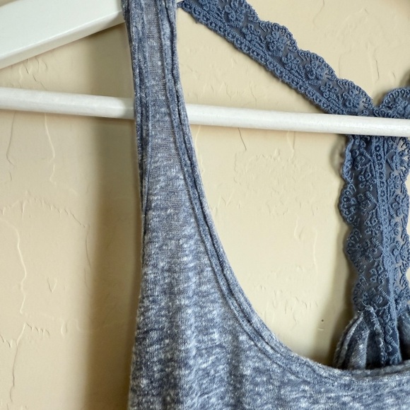 A&F Blue Lace Trim Racerback Burnout Tank Split Open Back Women’s Size XS - Picture 2 of 9